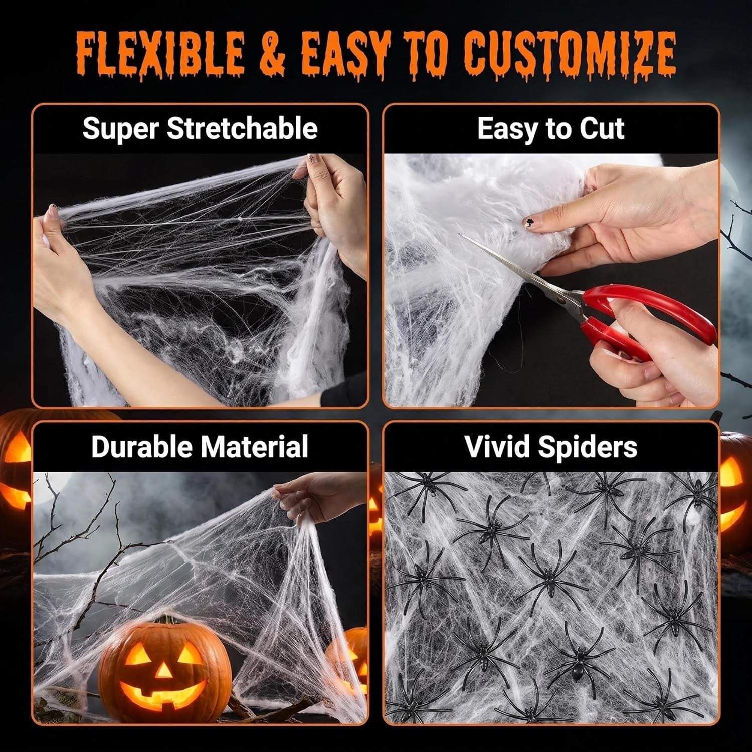 1000 Sqft Spider Webs Halloween-Decorations Halloween Spider Web Cobwebs Halloween Decorations with 40 Fake Spiders Super Stretch Cobwebs for Halloween Decor Outdoor
