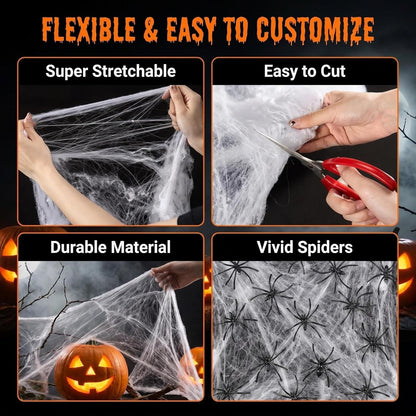 1000 Sqft Spider Webs Halloween-Decorations Halloween Spider Web Cobwebs Halloween Decorations with 40 Fake Spiders Super Stretch Cobwebs for Halloween Decor Outdoor