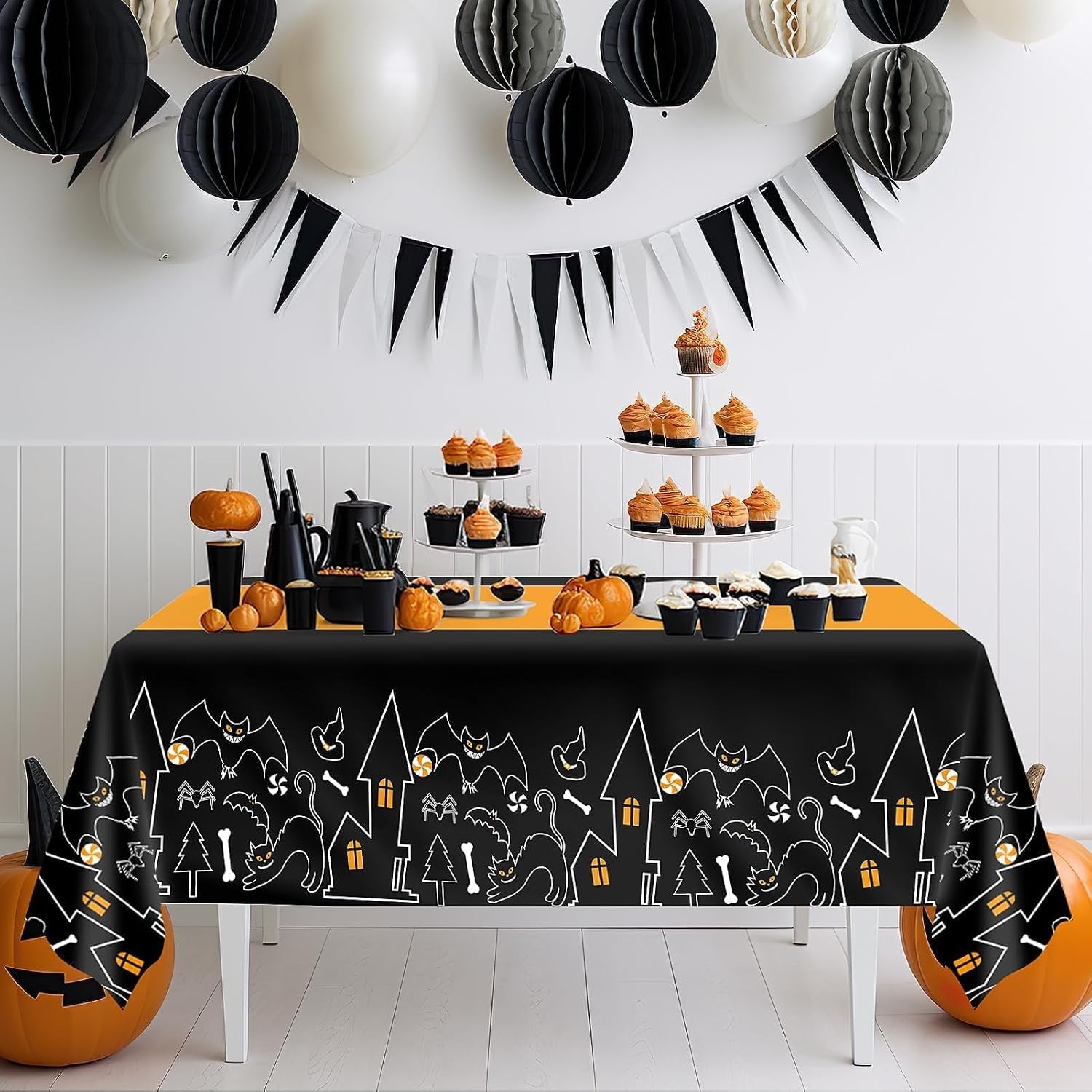 3 Pack Halloween Tablecloths Rectangle Table,Halloween Decorations | 54" X 108" Disposable Plastic Tablecloths,Plastic Table Cover for Halloween Party Decorations,Halloween Party Supplies Favors