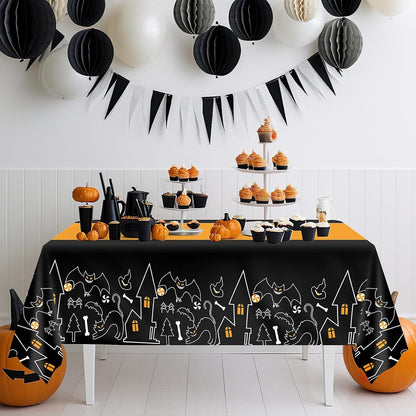 3 Pack Halloween Tablecloths Rectangle Table,Halloween Decorations | 54" X 108" Disposable Plastic Tablecloths,Plastic Table Cover for Halloween Party Decorations,Halloween Party Supplies Favors