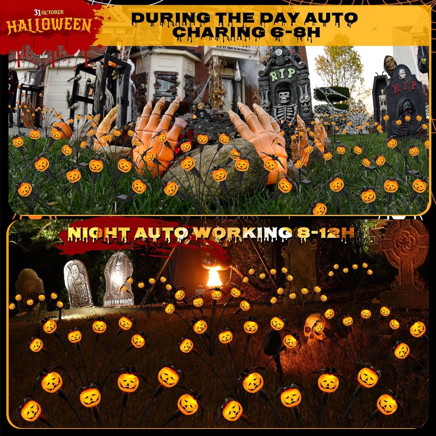 Spookify Your Yard! 🎃✨ Grab Our 2-Pack Solar Pumpkin Lights with Creepy Bats & Spiders for an Unforgettable Halloween Vibe! Perfect for Gardens, Graves, and Ghostly Parties! 👻🕷️