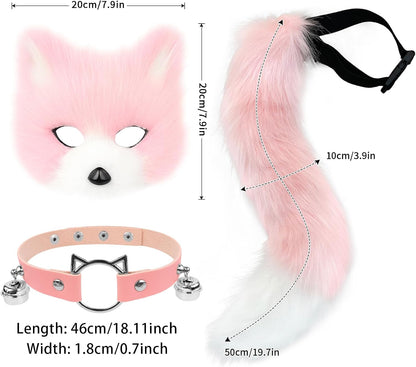 Get Ready for Halloween with This Adorable Faux Fur Fox Mask, Fluffy Tail, and Leather Necklace Set! 🎉🦊✨ #CostumeGoals #HalloweenVibes