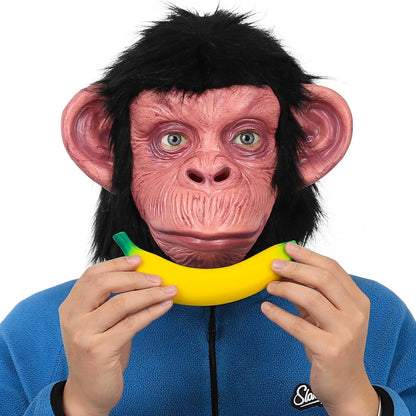 Monkey Mask Latex Full Head Animal Chimp Mask and Banana Stress Relief Toys For
