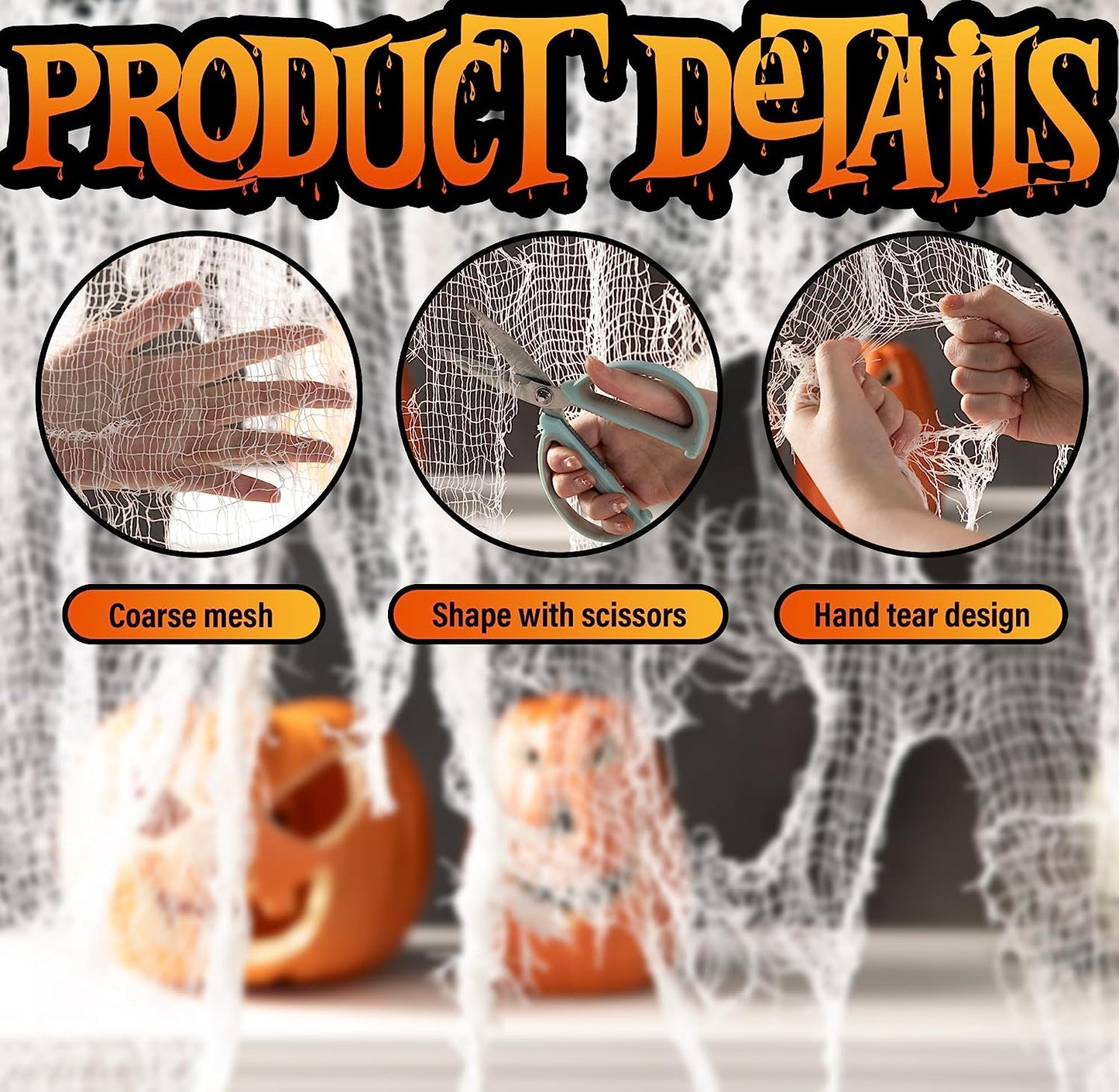 200" X 59" Halloween Spooky Cloth - Creepy Spooky Halloween Decorations - Large Size Scary Creepy Gauze for Halloween Party Supplies Stairway Window Table Doorways Decor
