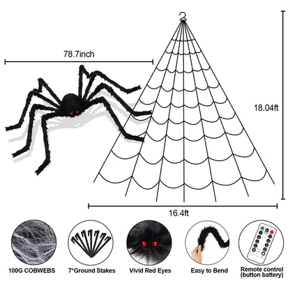 Halloween Decorations Outdoor, 350 LED Halloween Spider Web Lights with 79" Giant Spider for Home Garden Yard Decor