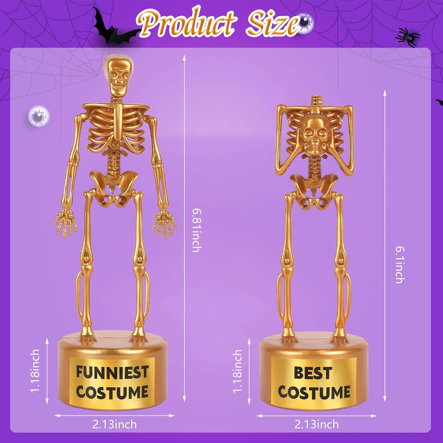 6 Pack Halloween Best Costume Skeleton Trophy, Halloween Skull Party Prizes Gold Bones Game Awards Costume Contest Event Trophy for Kids Goodie Bag Fillers School Classroom Rewards Treats