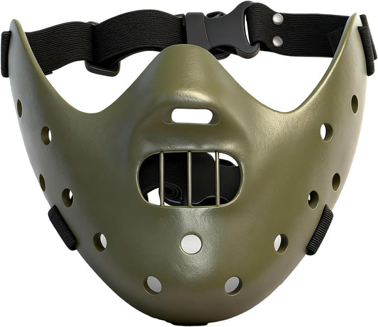 Hannibal Lecter Mask Cosplay the Silence of the Lambs Half Face Resin Mask | Halloween Costume Prop, Durable Resin, Sponge Pads, Adjustable Buckle Straps, Open Mouth Cage, Adult, for Role Play Party