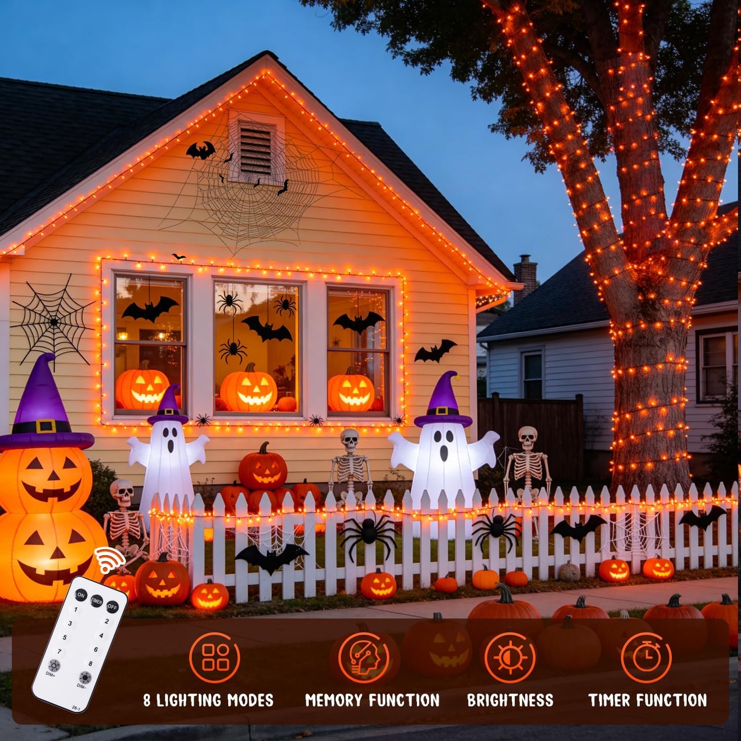 500 LED Orange Halloween Lights, 173Ft String Lights with Remote | Waterproof, 8 Modes, Indoor Outdoor Halloween Lights for Party House Tree Fireplace Thanksgiving Xmas Halloween Decorations