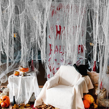 200" X 59" Halloween Spooky Cloth - Creepy Spooky Halloween Decorations - Large Size Scary Creepy Gauze for Halloween Party Supplies Stairway Window Table Doorways Decor