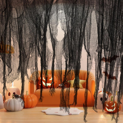 Large Size 400" X 59" Halloween Creepy Cloth - Black Creepy Spooky Halloween Decorations - Large Size Scary Creepy Gauze for Halloweens Party Supplies Stairway Window Table Doorways Decor