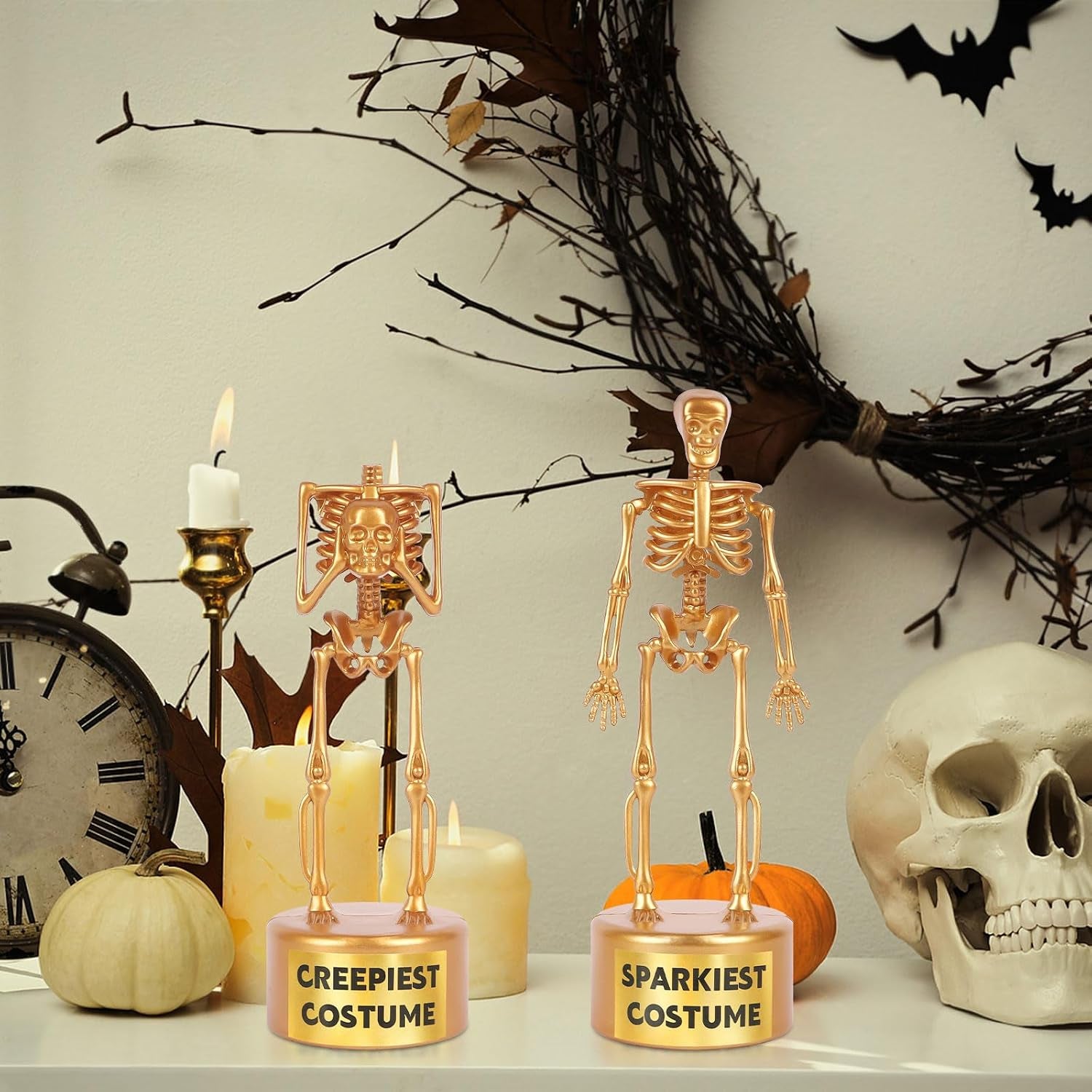 6 Pack Halloween Best Costume Skeleton Trophy, Halloween Skull Party Prizes Gold Bones Game Awards Costume Contest Event Trophy for Kids Goodie Bag Fillers School Classroom Rewards Treats
