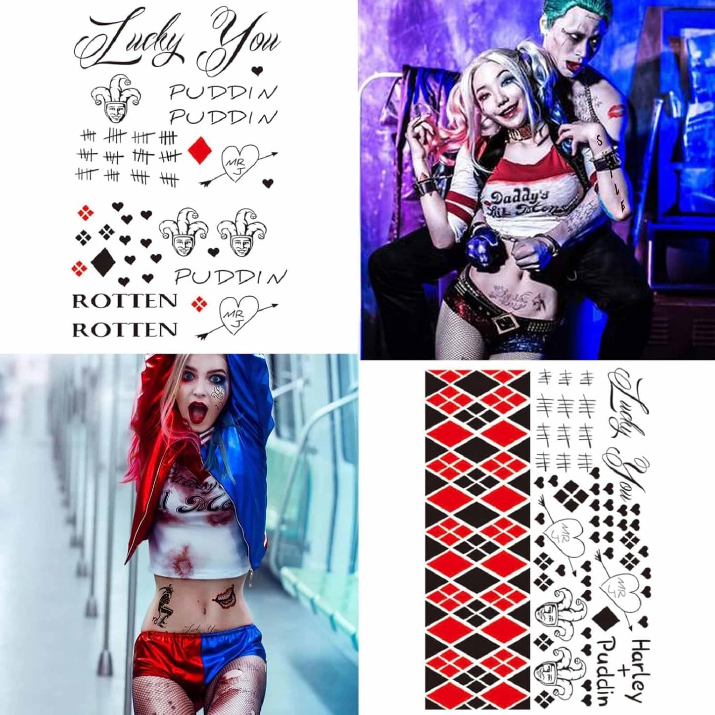 35 Sheets Large-Size Halloween Temporary Joker Tattoos, Halloween Fake Scar Tattoos, Halloween Fake Joker Tattoos Stickers - Perfect for Halloween, Parties, Cosplay and Costumes