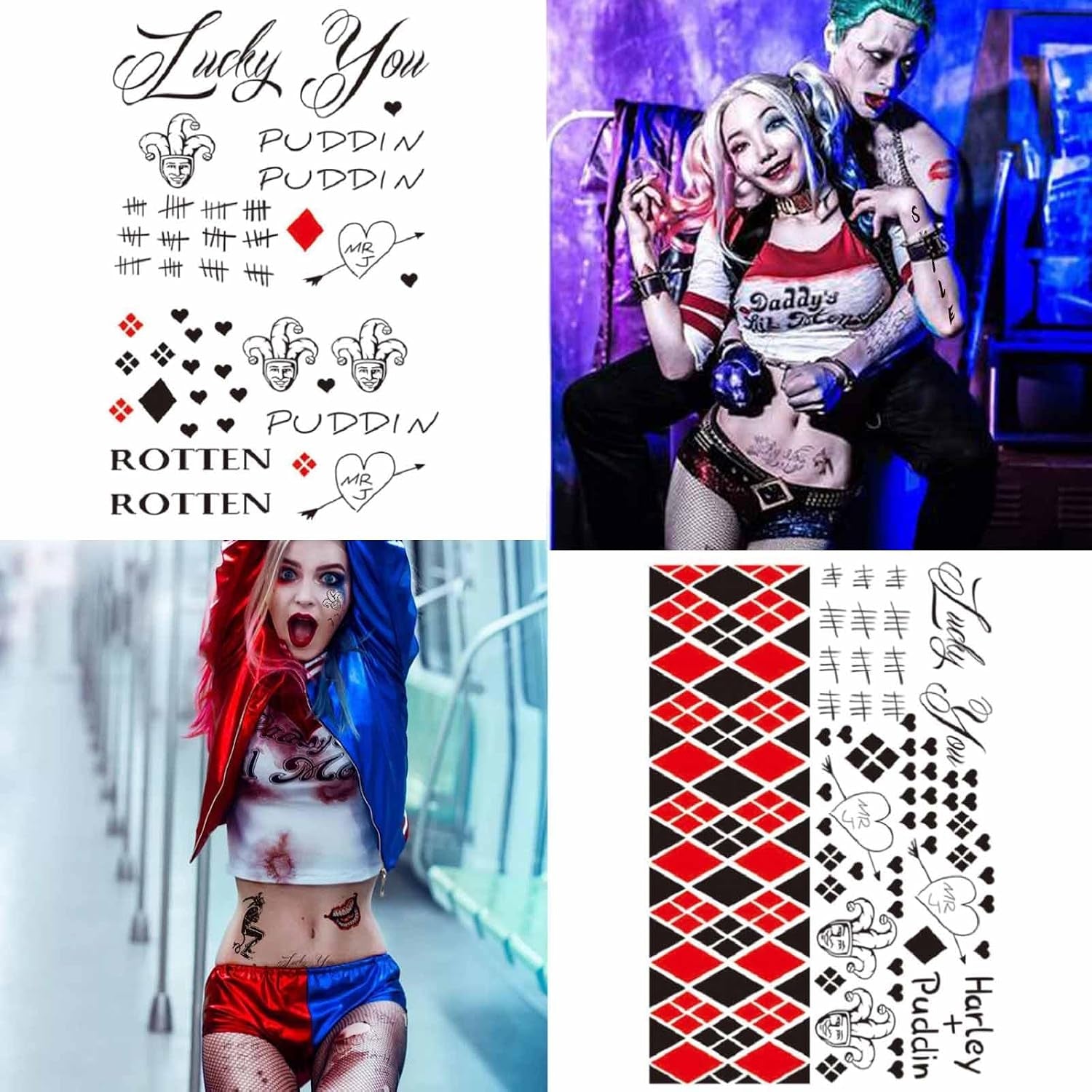 35 Sheets Large-Size Halloween Temporary Joker Tattoos, Halloween Fake Scar Tattoos, Halloween Fake Joker Tattoos Stickers - Perfect for Halloween, Parties, Cosplay and Costumes