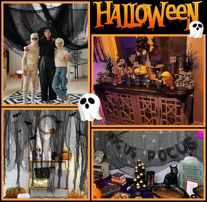 Large Size 400" X 59" Halloween Creepy Cloth - Black Creepy Spooky Halloween Decorations - Large Size Scary Creepy Gauze for Halloweens Party Supplies Stairway Window Table Doorways Decor
