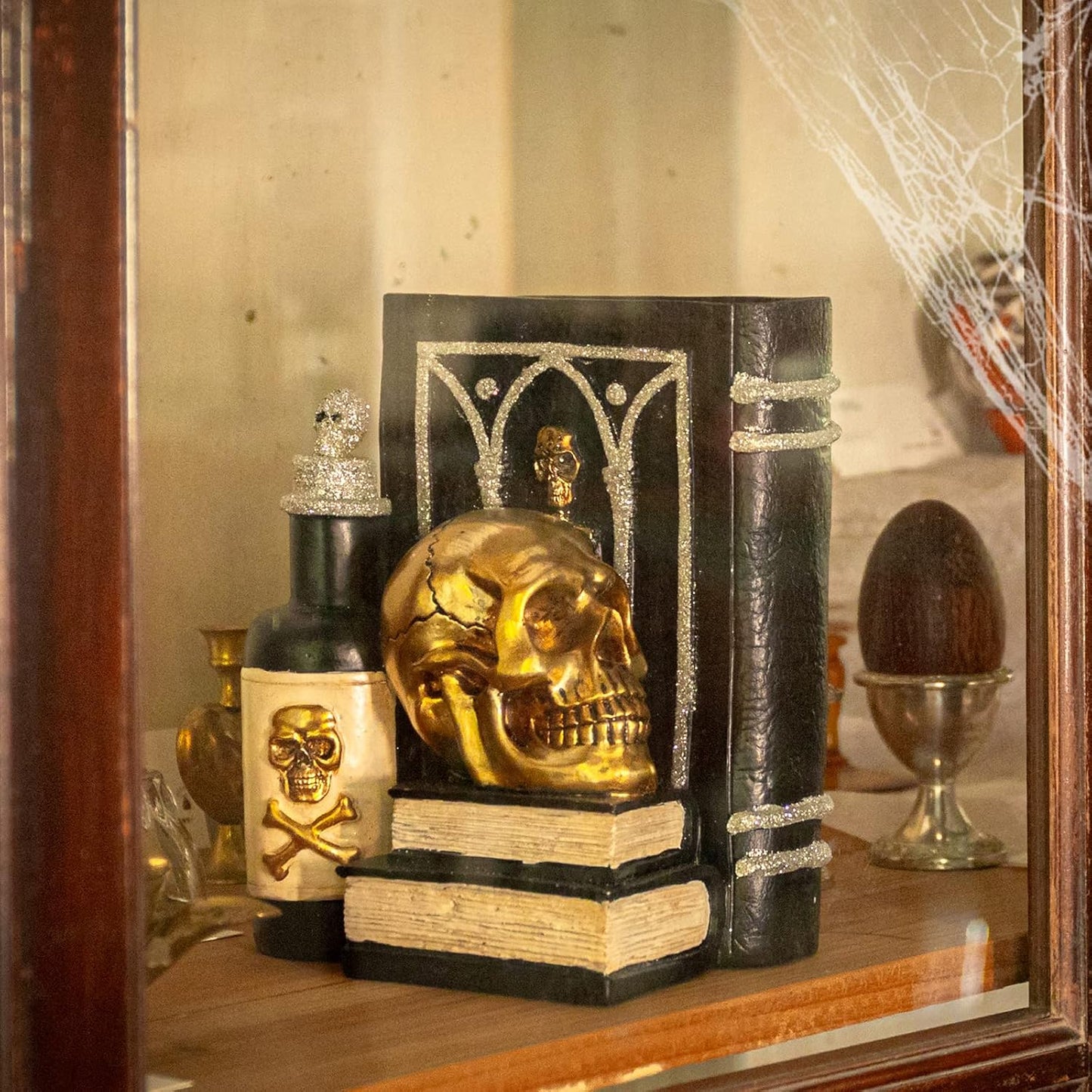 Halloween Skull Decor, Gothic Skeleton Heads and Book Resin Statue, Collectible Figurines for Halloween Decor Unique Gifts for Home Decorations 9.2"