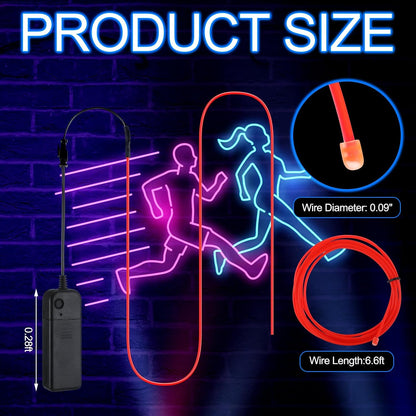 30 Set 6.6 Ft El Wire Neon Light Portable Neon Cuttable Glowing with Strip LED Rope Battery Powered Wire Glow in the Dark Wearable LED Lights for Clothing Halloween DIY Costume Party Decor