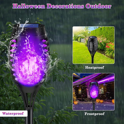 Light Up Your Halloween with Purple Flame Solar Lights! Perfect for Outdoor Decor & Spooky Vibes! 🌙🎃✨
