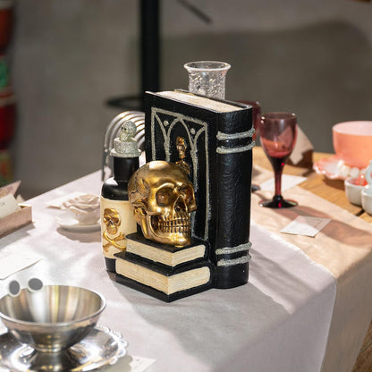 Halloween Skull Decor, Gothic Skeleton Heads and Book Resin Statue, Collectible Figurines for Halloween Decor Unique Gifts for Home Decorations 9.2"