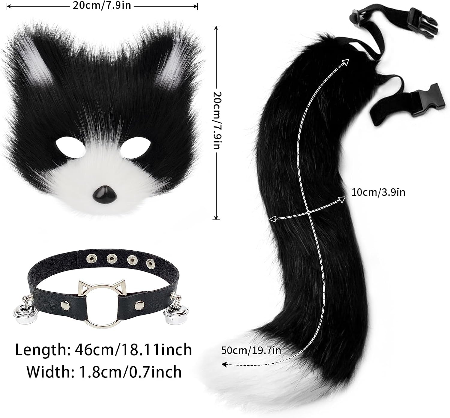 Get Ready for Halloween with Our Fluffy Faux Fur Fox Mask, Wolf Cat Tail, and Chic Leather Necklace Set! 🦊🎉✨