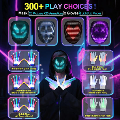 Led-Mask Gloves Cool Stuff Glow Toys for Kids Adult Boys 2026 | Gesture Sensing Rechargeable Light up Costume Cos Glow in Dark, Xmas Gifts for Boys Teen Age 8 9 10+
