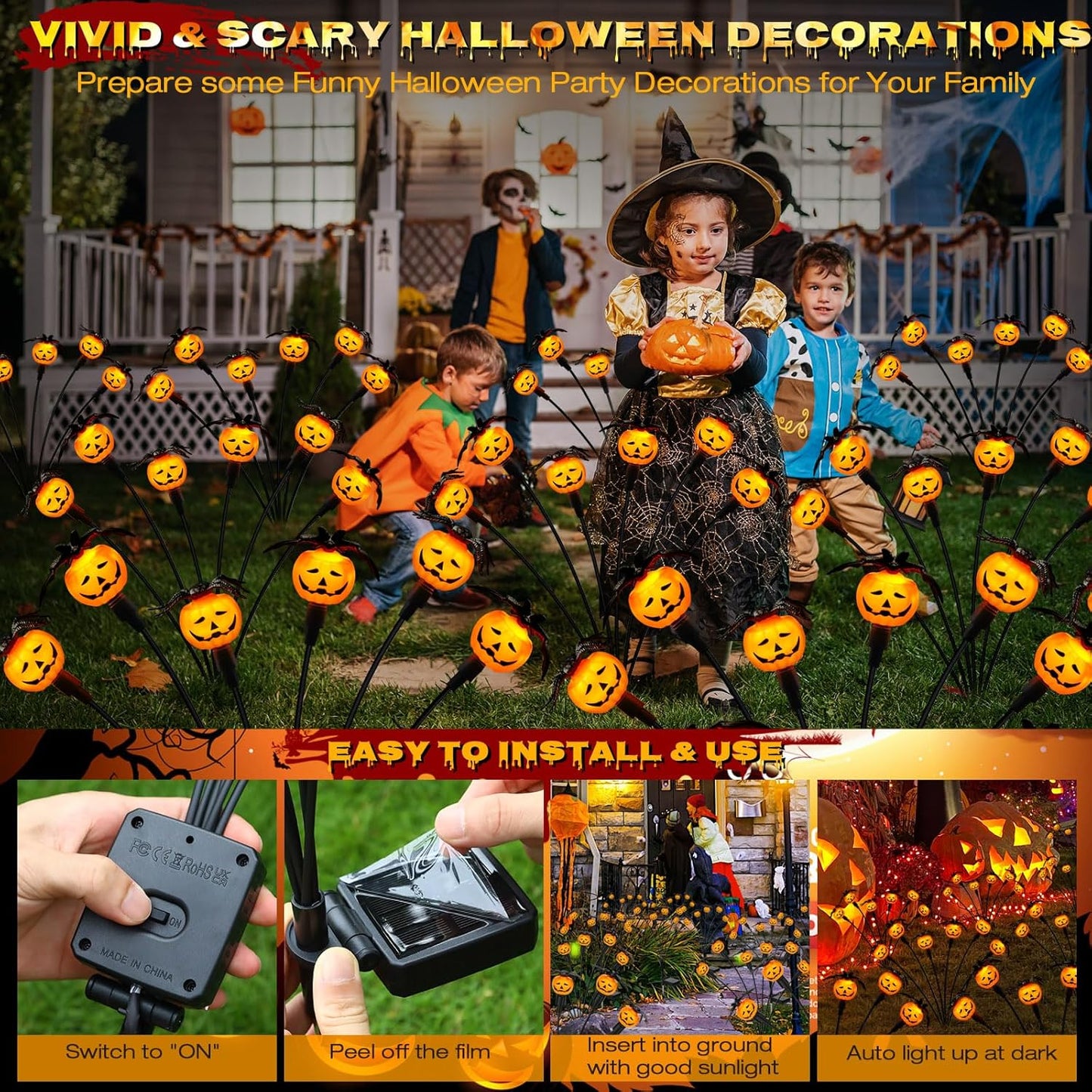 Spookify Your Yard! 🎃✨ Grab Our 2-Pack Solar Pumpkin Lights with Creepy Bats & Spiders for an Unforgettable Halloween Vibe! Perfect for Gardens, Graves, and Ghostly Parties! 👻🕷️