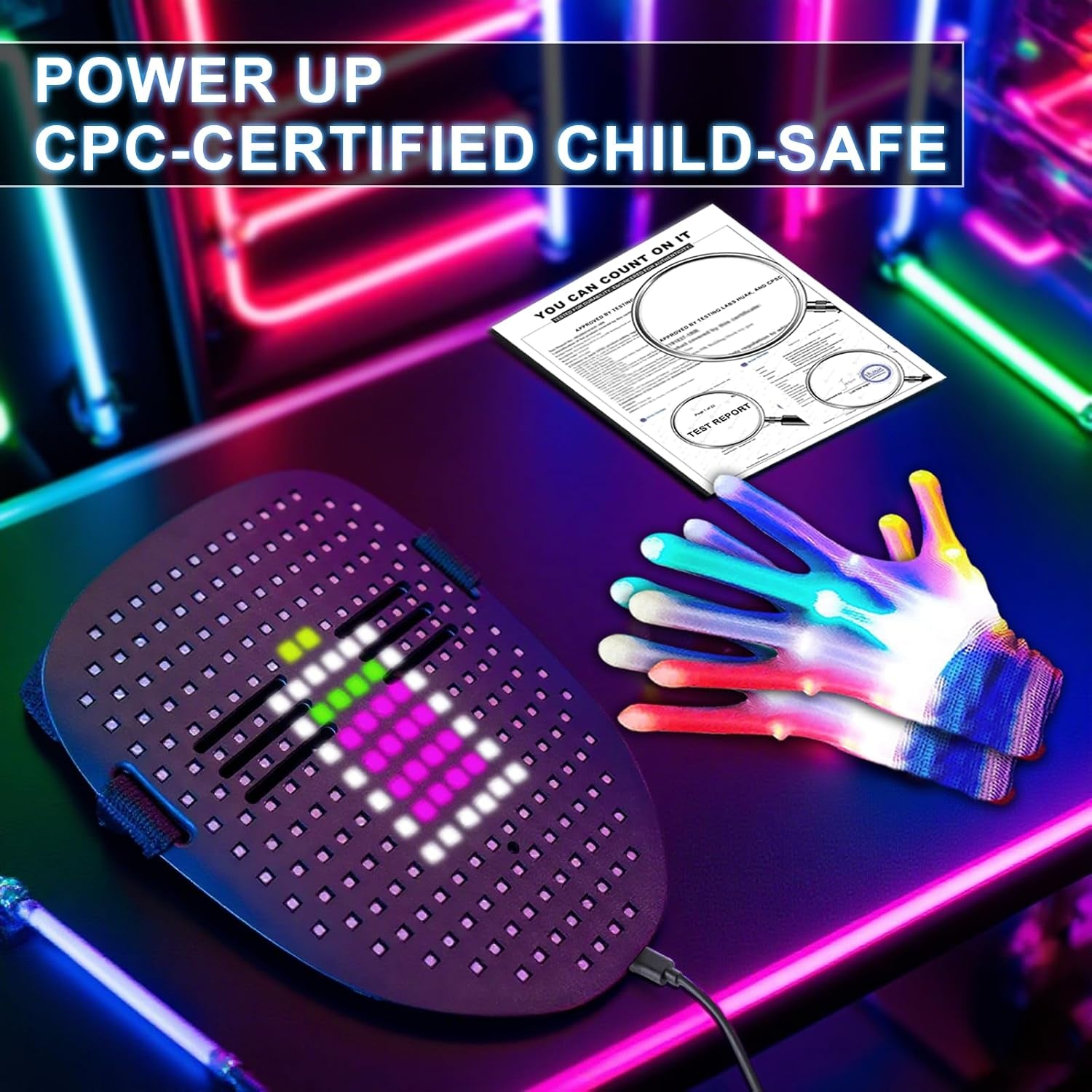 Led-Mask Gloves Cool Stuff Glow Toys for Kids Adult Boys 2026 | Gesture Sensing Rechargeable Light up Costume Cos Glow in Dark, Xmas Gifts for Boys Teen Age 8 9 10+