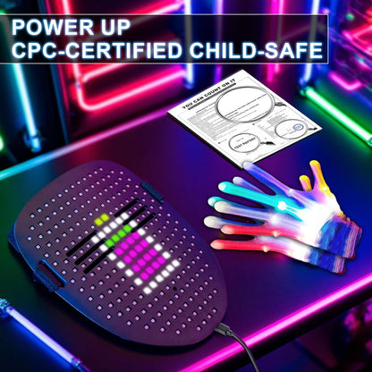 Led-Mask Gloves Cool Stuff Glow Toys for Kids Adult Boys 2026 | Gesture Sensing Rechargeable Light up Costume Cos Glow in Dark, Xmas Gifts for Boys Teen Age 8 9 10+