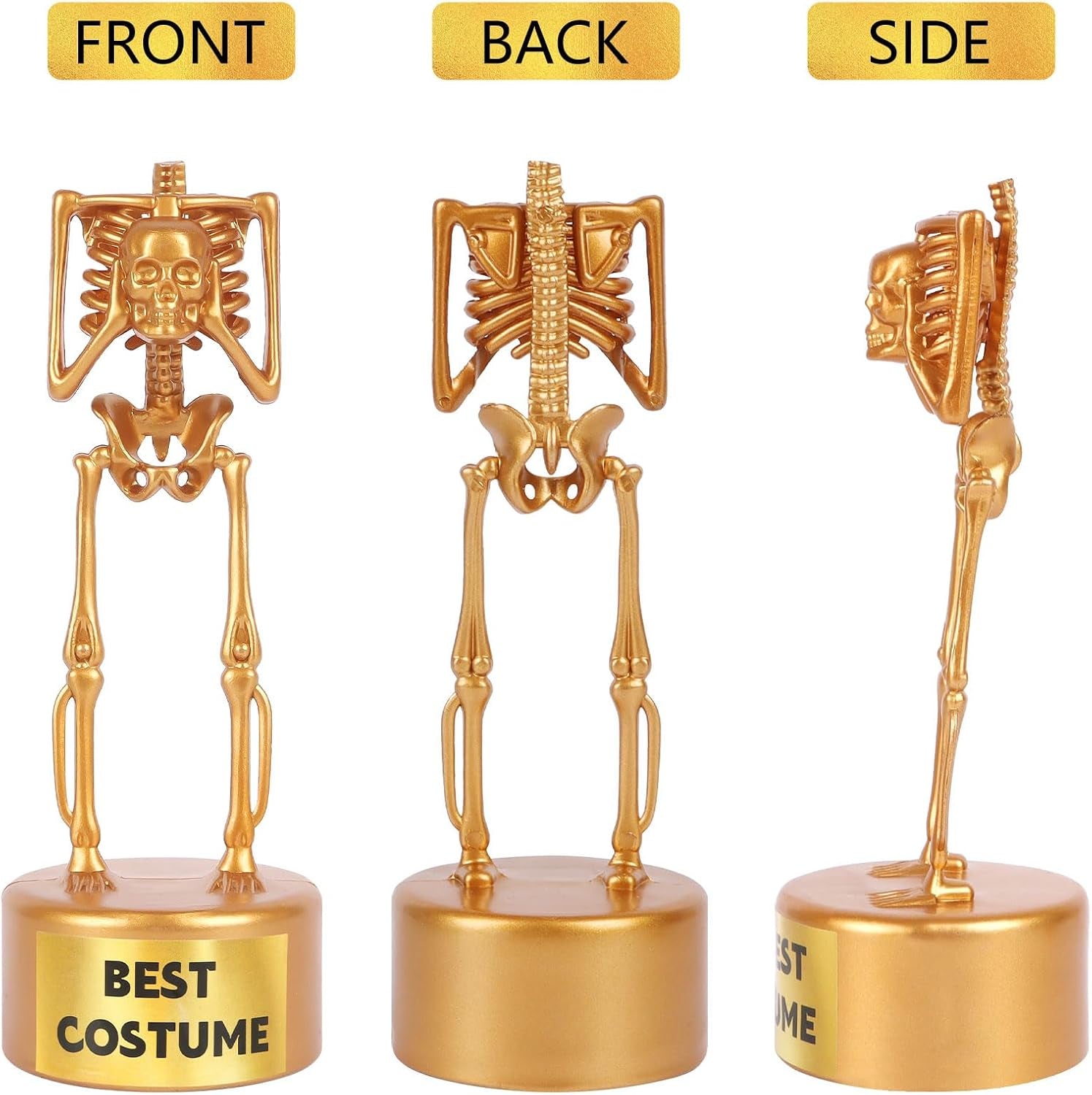 6 Pack Halloween Best Costume Skeleton Trophy, Halloween Skull Party Prizes Gold Bones Game Awards Costume Contest Event Trophy for Kids Goodie Bag Fillers School Classroom Rewards Treats