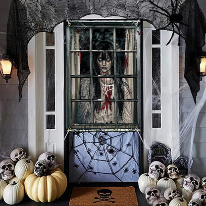 Halloween Ghost Curtains Decorations, Halloween Window Silhouettes Scary Screen- Little Girl Window Cover Decor for Indoor Wall Outdoor Party Decorations
