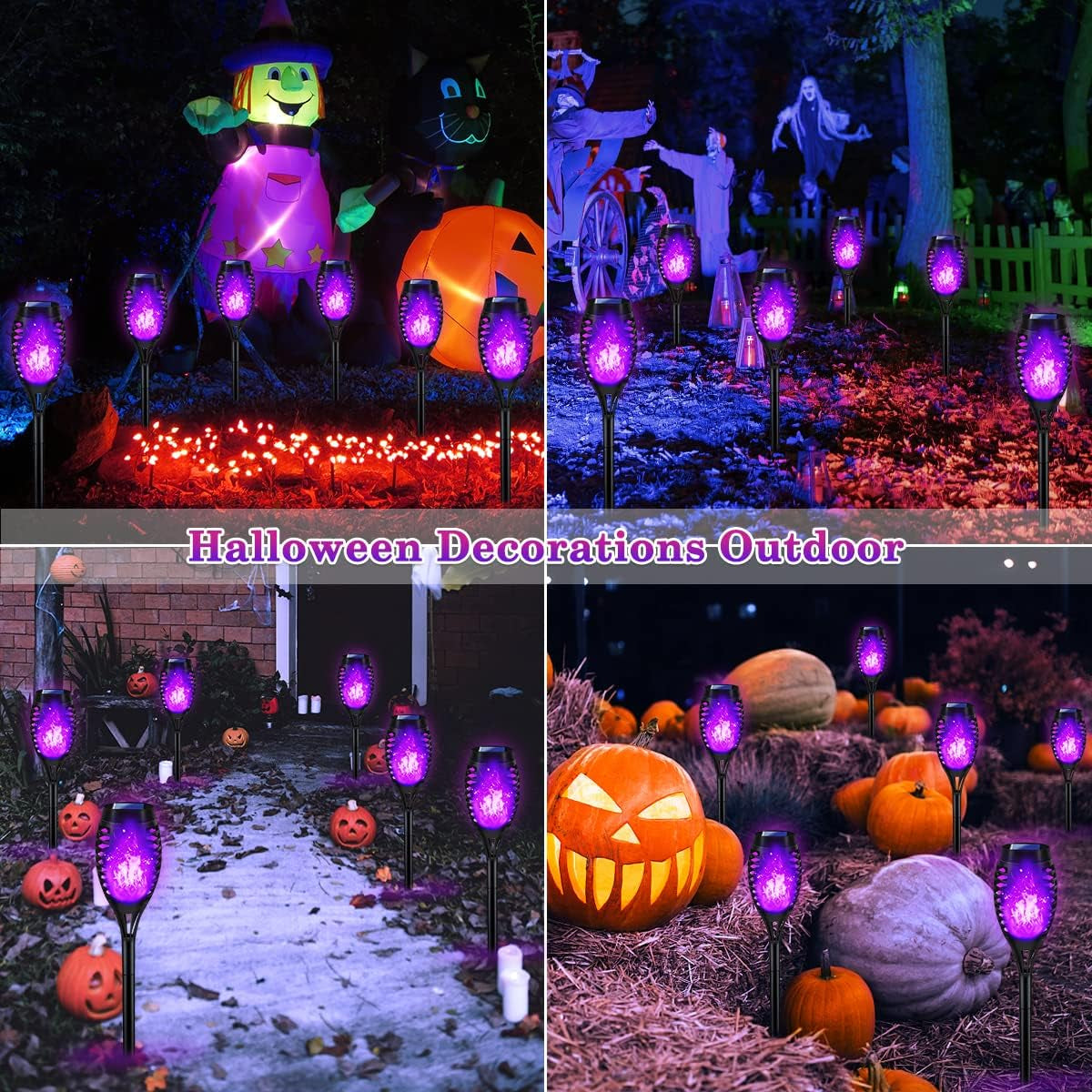 Light Up Your Halloween with Purple Flame Solar Lights! Perfect for Outdoor Decor & Spooky Vibes! 🌙🎃✨