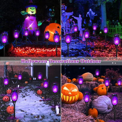 Light Up Your Halloween with Purple Flame Solar Lights! Perfect for Outdoor Decor & Spooky Vibes! 🌙🎃✨