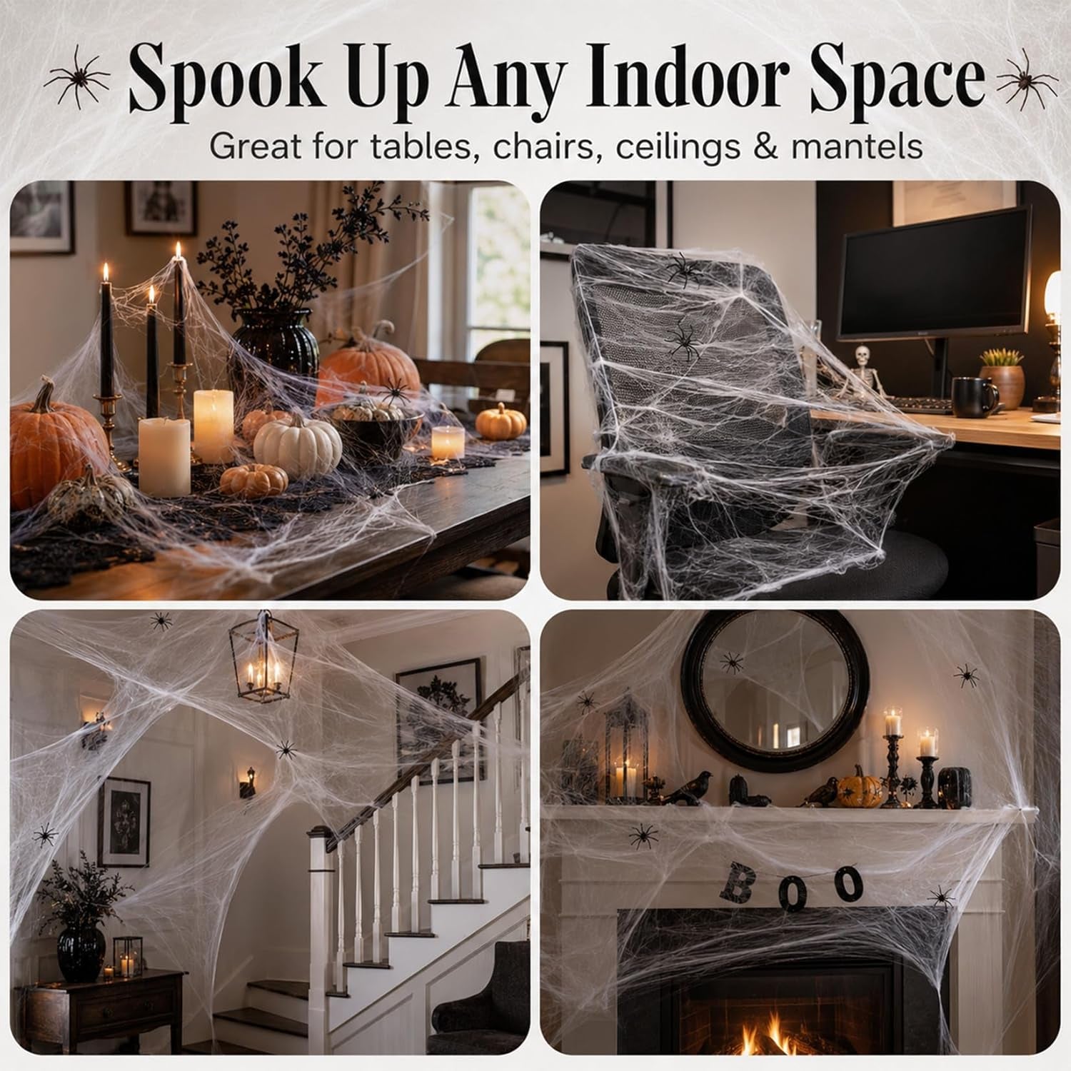 1000 Sqft Spider Webs Halloween-Decorations Halloween Spider Web Cobwebs Halloween Decorations with 40 Fake Spiders Super Stretch Cobwebs for Halloween Decor Outdoor