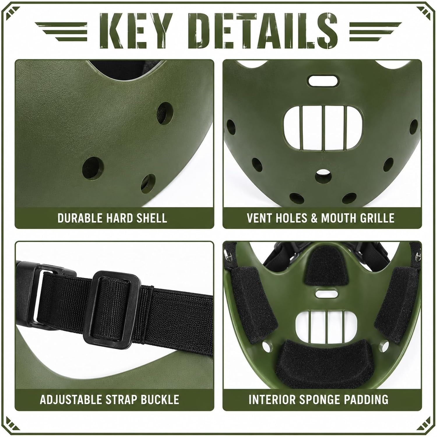 Hannibal Lecter Mask Cosplay the Silence of the Lambs Half Face Resin Mask | Halloween Costume Prop, Durable Resin, Sponge Pads, Adjustable Buckle Straps, Open Mouth Cage, Adult, for Role Play Party