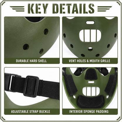 Hannibal Lecter Mask Cosplay the Silence of the Lambs Half Face Resin Mask | Halloween Costume Prop, Durable Resin, Sponge Pads, Adjustable Buckle Straps, Open Mouth Cage, Adult, for Role Play Party