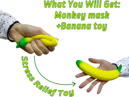 Monkey Mask Latex Full Head Animal Chimp Mask and Banana Stress Relief Toys For