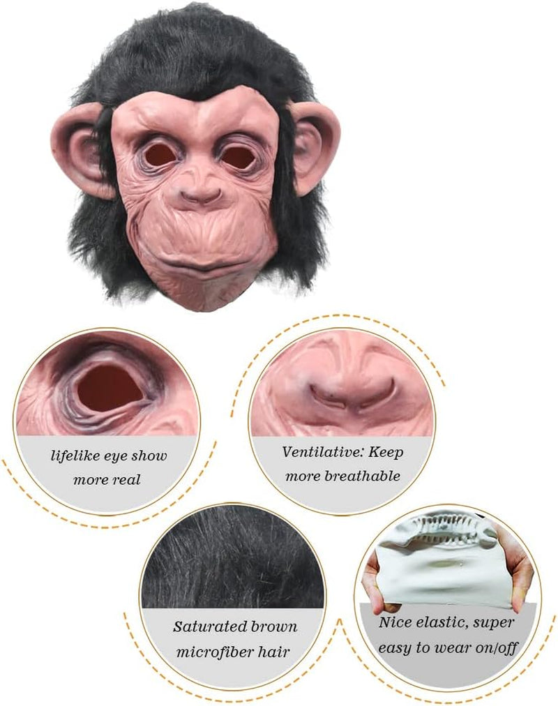 Monkey Mask Latex Full Head Animal Chimp Mask and Banana Stress Relief Toys For