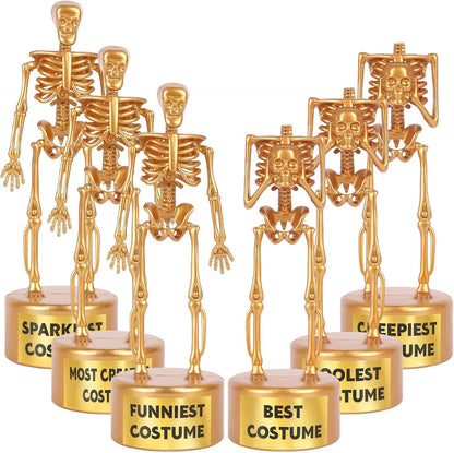 6 Pack Halloween Best Costume Skeleton Trophy, Halloween Skull Party Prizes Gold Bones Game Awards Costume Contest Event Trophy for Kids Goodie Bag Fillers School Classroom Rewards Treats