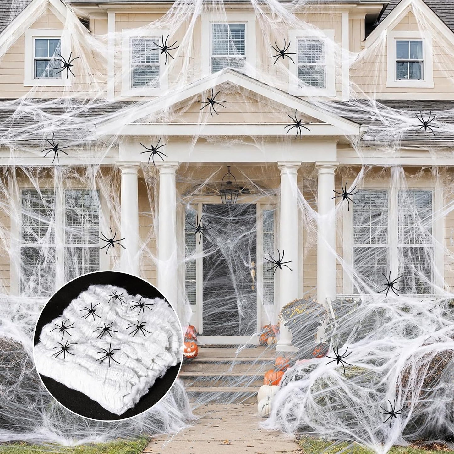 1000 Sqft Spider Webs Halloween-Decorations Halloween Spider Web Cobwebs Halloween Decorations with 40 Fake Spiders Super Stretch Cobwebs for Halloween Decor Outdoor
