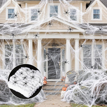 1000 Sqft Spider Webs Halloween-Decorations Halloween Spider Web Cobwebs Halloween Decorations with 40 Fake Spiders Super Stretch Cobwebs for Halloween Decor Outdoor