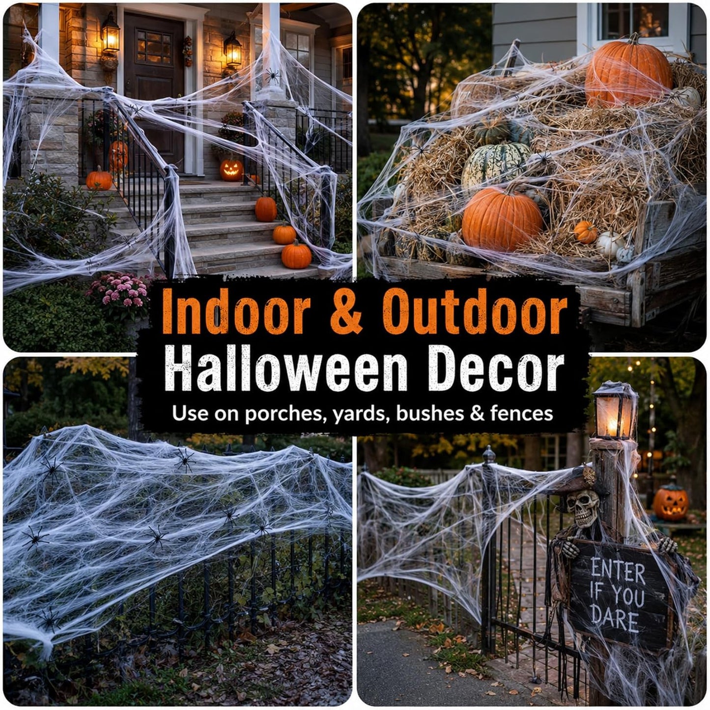 1000 Sqft Spider Webs Halloween-Decorations Halloween Spider Web Cobwebs Halloween Decorations with 40 Fake Spiders Super Stretch Cobwebs for Halloween Decor Outdoor