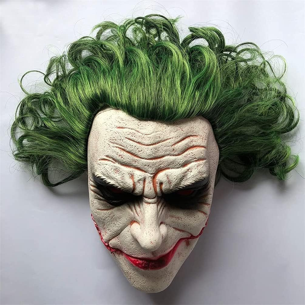 Latex Mask Costume Cosplay Man Smile Mask with Green Hair Halloween Adult Role Play Costumes Dress up Garden Yard Party Props