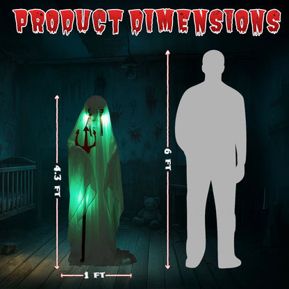 4.5' Hanging Ghost Animated Halloween Decoration Creepy Halloween Skeleton, Halloween Skeleton with Sound and Lights