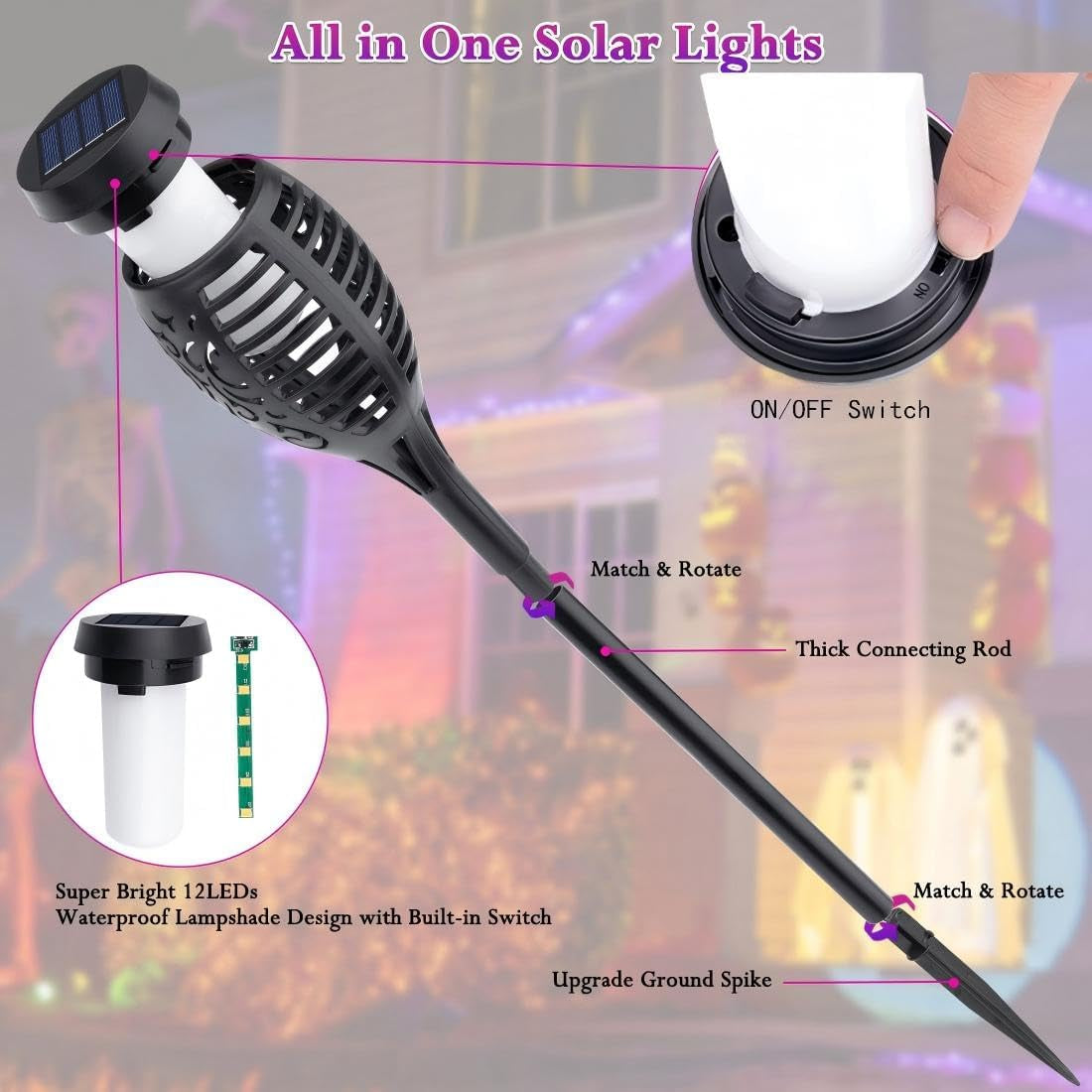 Light Up Your Halloween with Purple Flame Solar Lights! Perfect for Outdoor Decor & Spooky Vibes! 🌙🎃✨