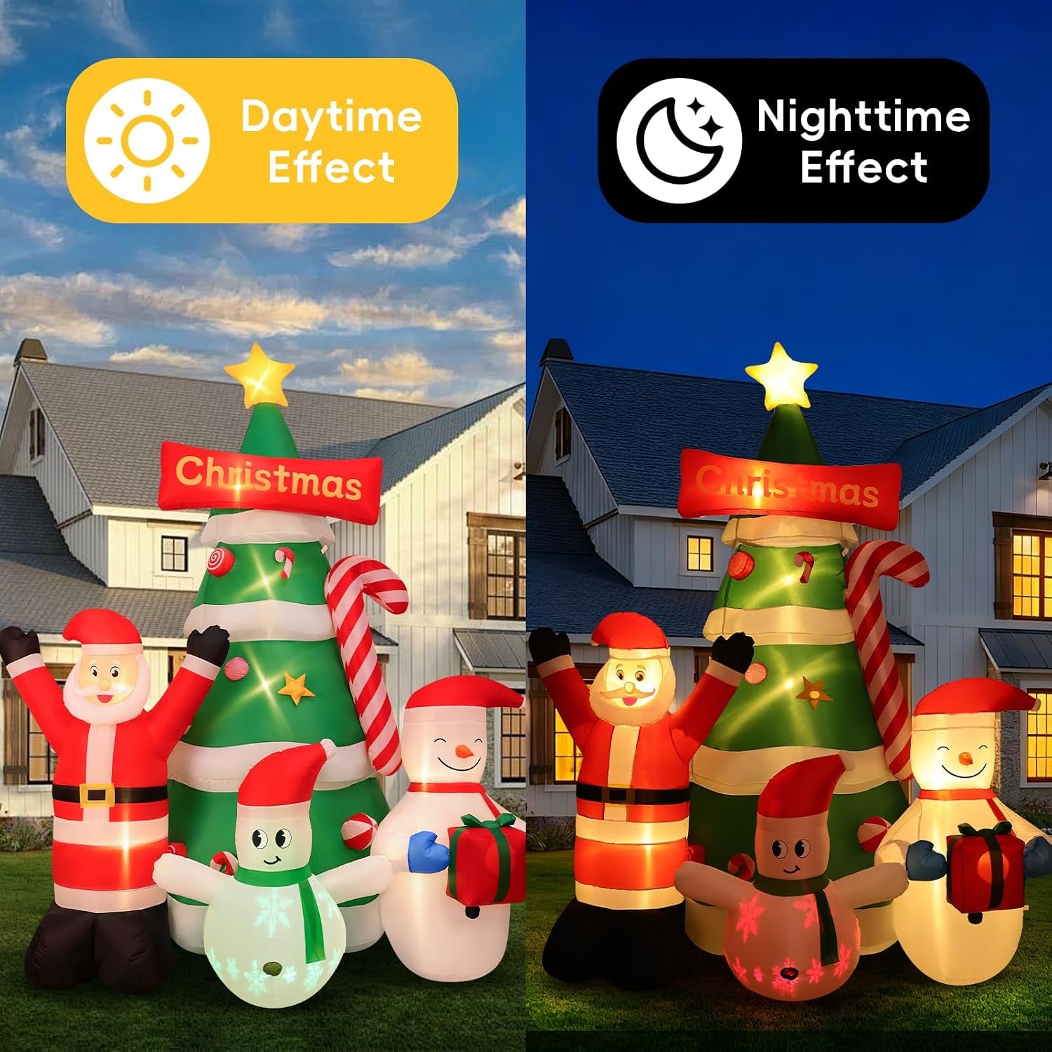 9Ft Christmas Inflatables Tree Decorations with Santa Snowman | Built-In LED Lights Blow up Christmas Tree Outdoor Decoration for Christmas Party Holiday Outdoor Garden Lawn Yard Decor
