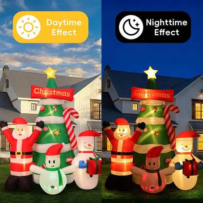 9Ft Christmas Inflatables Tree Decorations with Santa Snowman | Built-In LED Lights Blow up Christmas Tree Outdoor Decoration for Christmas Party Holiday Outdoor Garden Lawn Yard Decor