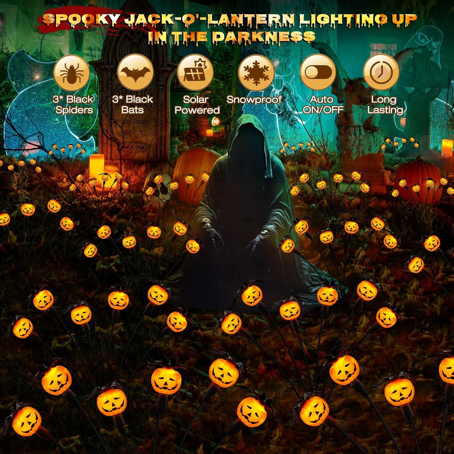 Spookify Your Yard! 🎃✨ Grab Our 2-Pack Solar Pumpkin Lights with Creepy Bats & Spiders for an Unforgettable Halloween Vibe! Perfect for Gardens, Graves, and Ghostly Parties! 👻🕷️