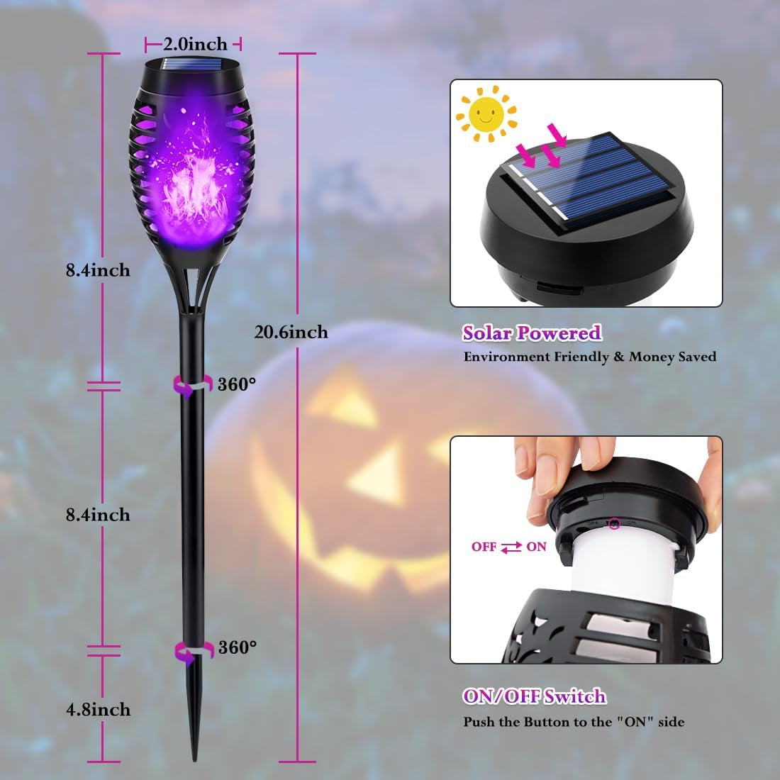 Light Up Your Halloween with Purple Flame Solar Lights! Perfect for Outdoor Decor & Spooky Vibes! 🌙🎃✨