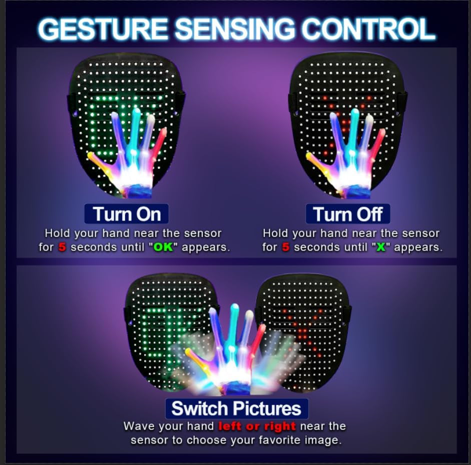 Led-Mask Gloves Cool Stuff Glow Toys for Kids Adult Boys 2026 | Gesture Sensing Rechargeable Light up Costume Cos Glow in Dark, Xmas Gifts for Boys Teen Age 8 9 10+