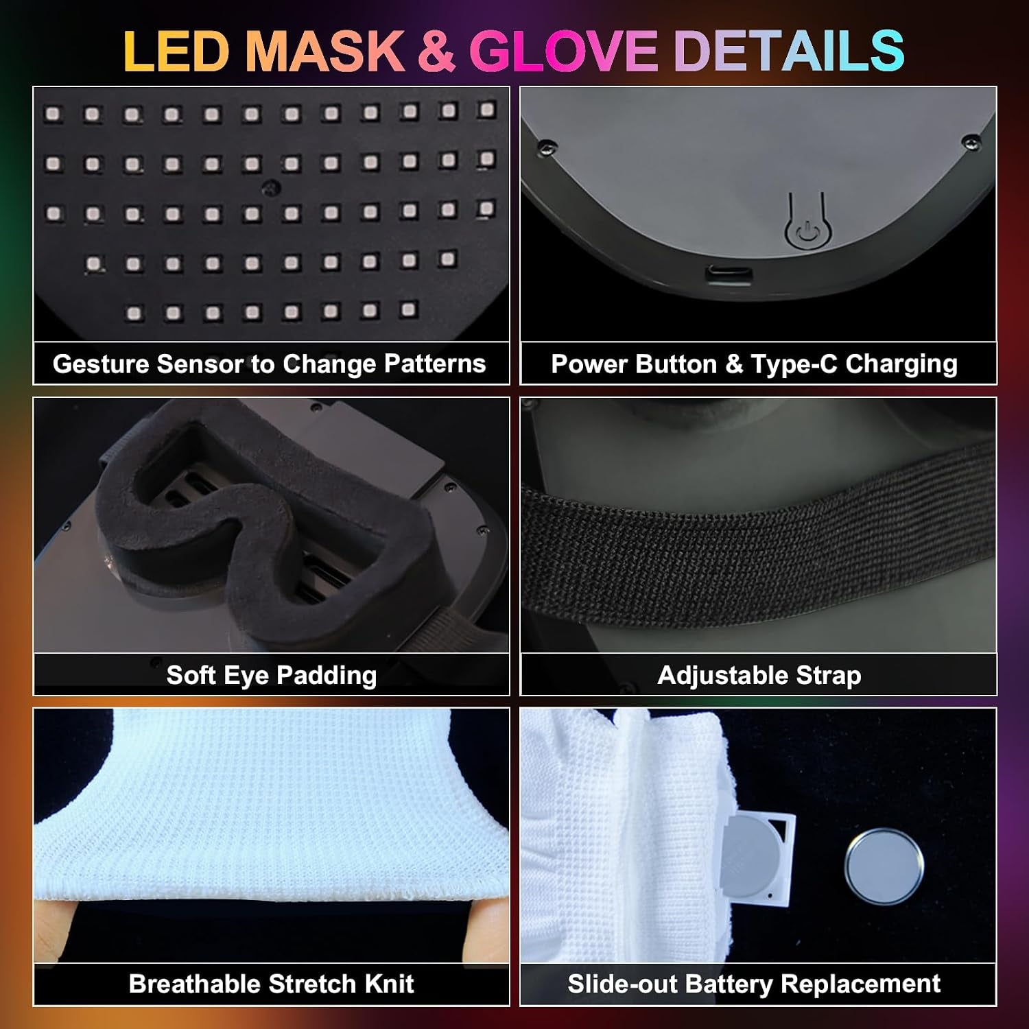 Led-Mask Gloves Cool Stuff Glow Toys for Kids Adult Boys 2026 | Gesture Sensing Rechargeable Light up Costume Cos Glow in Dark, Xmas Gifts for Boys Teen Age 8 9 10+