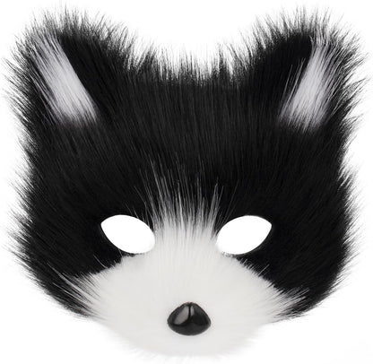Get Ready for Halloween with Our Fluffy Faux Fur Fox Mask, Wolf Cat Tail, and Chic Leather Necklace Set! 🦊🎉✨